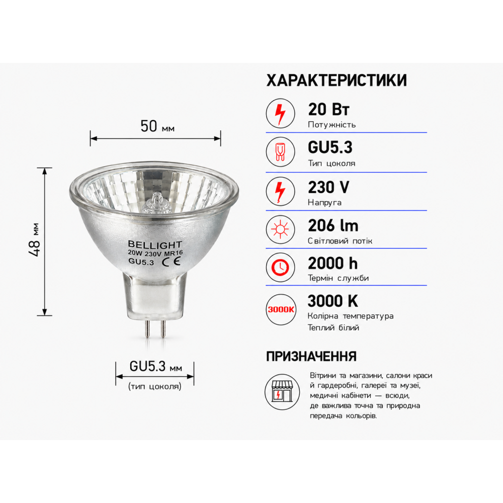 Лампа галогенная MR16 230V 20W GU5.3