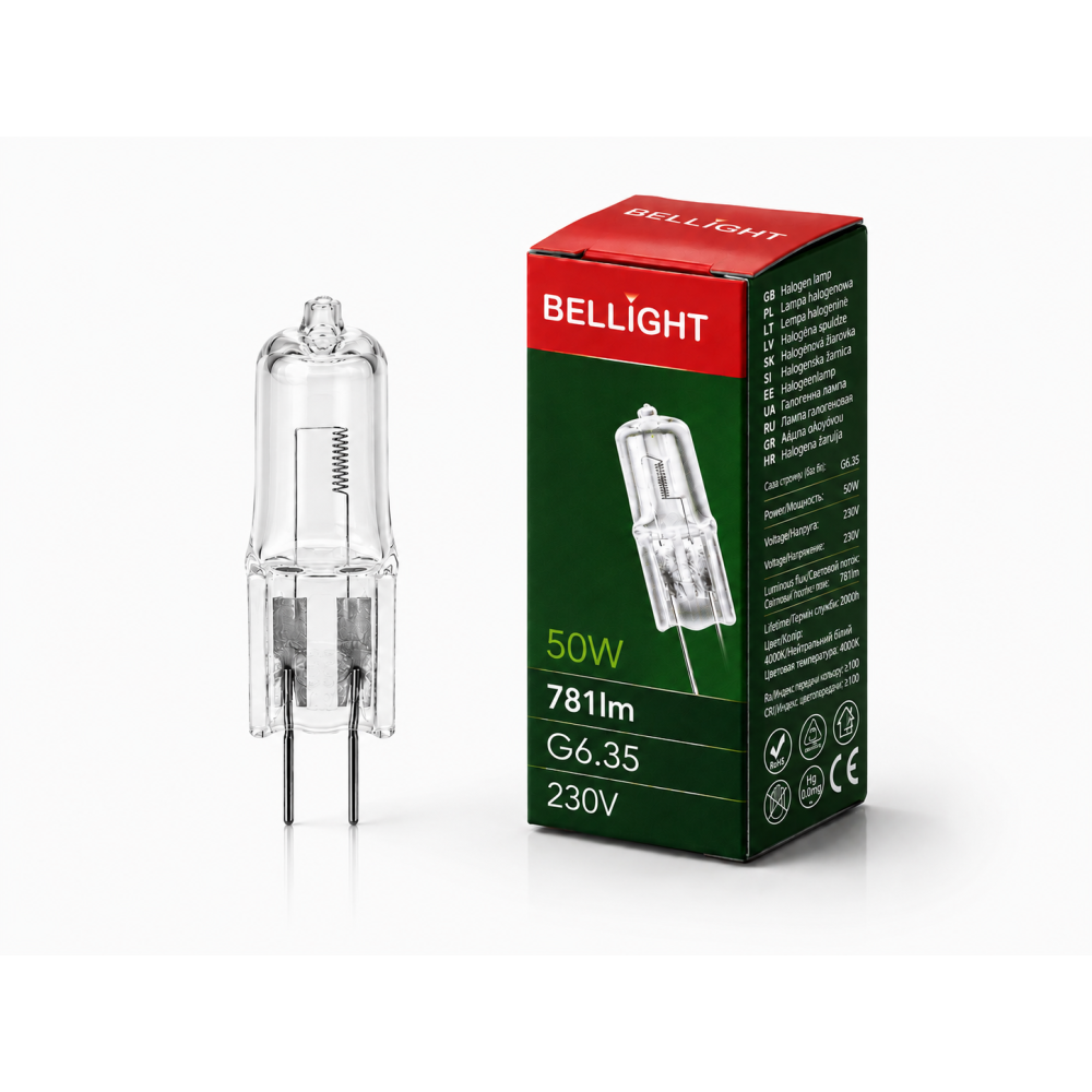Лампа галогенная JC 230V 50W G6.35