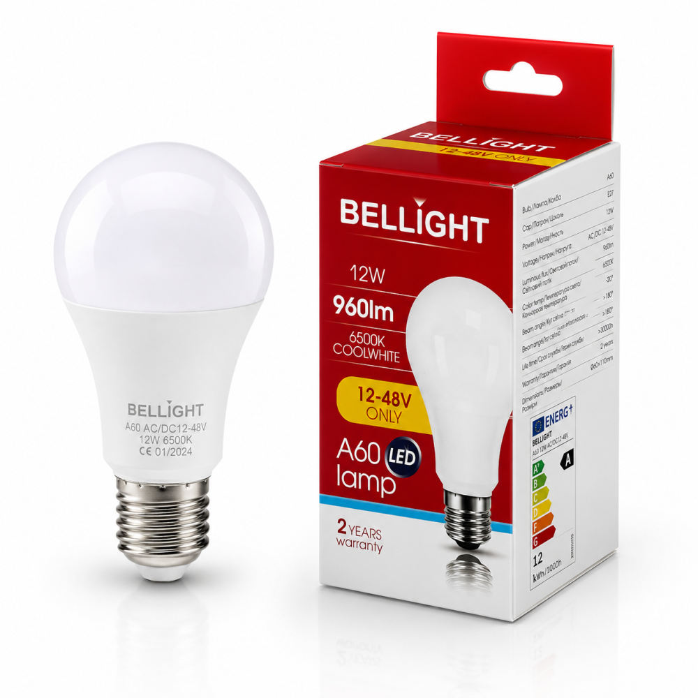 Лампа низьковольтна LED A60 12-48V 12W E27 6500K світлодіодна
