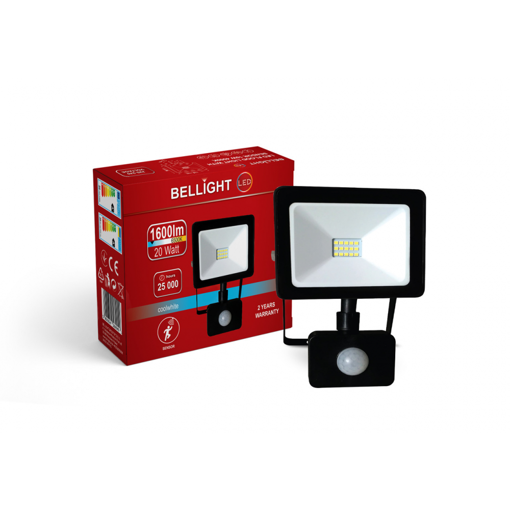 Прожектор світлодіодний Bellight 230V 20W 6500K з датчиком руху