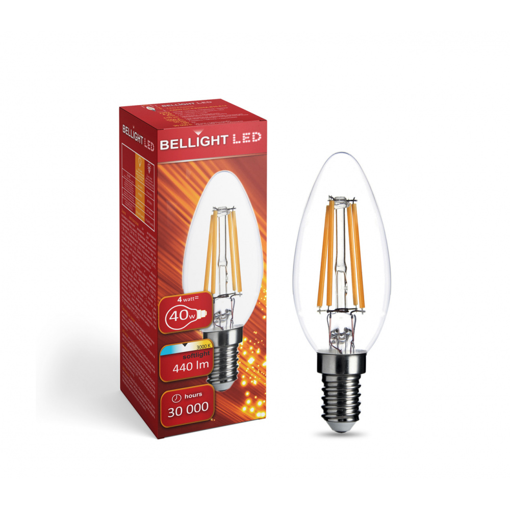 Лампа свічка led філаментна C37 230V 4W E14 3000K