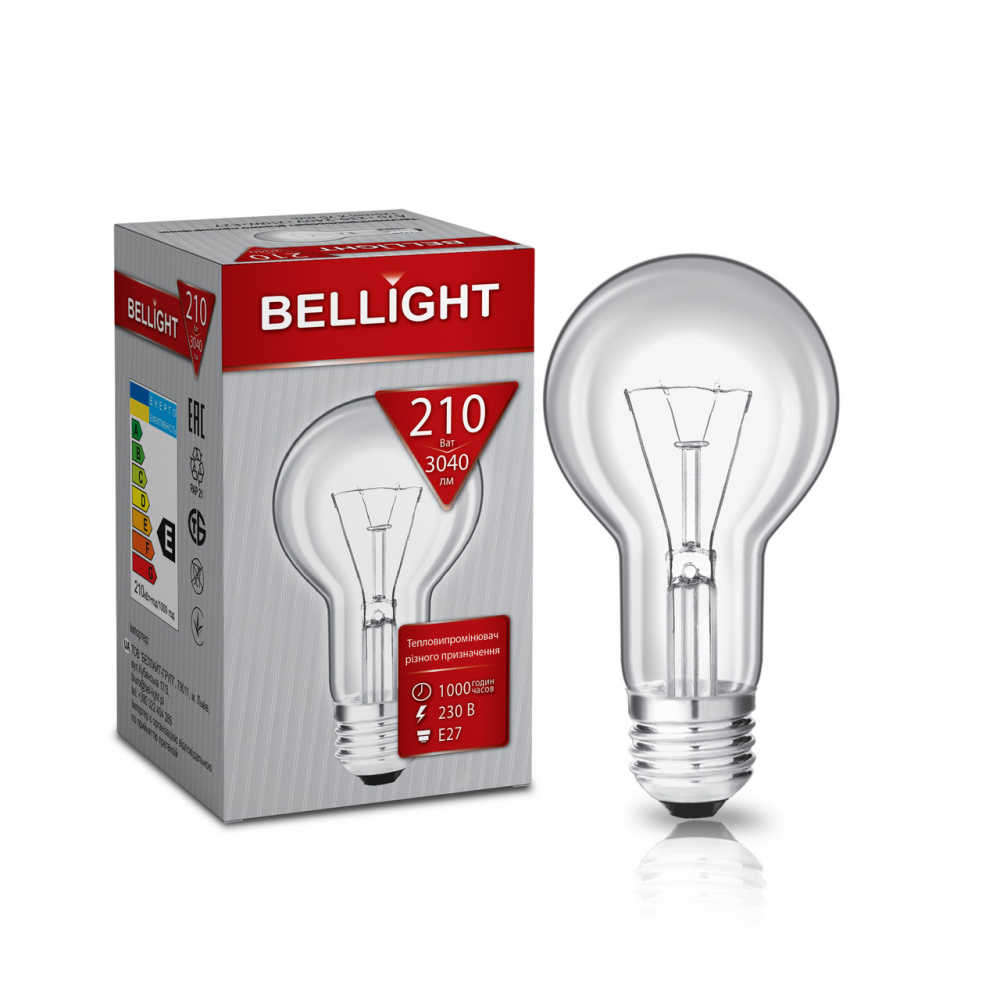 Лампа тепловипромінювач Bellight 5 шт./уп. A70 210W E27 230V
