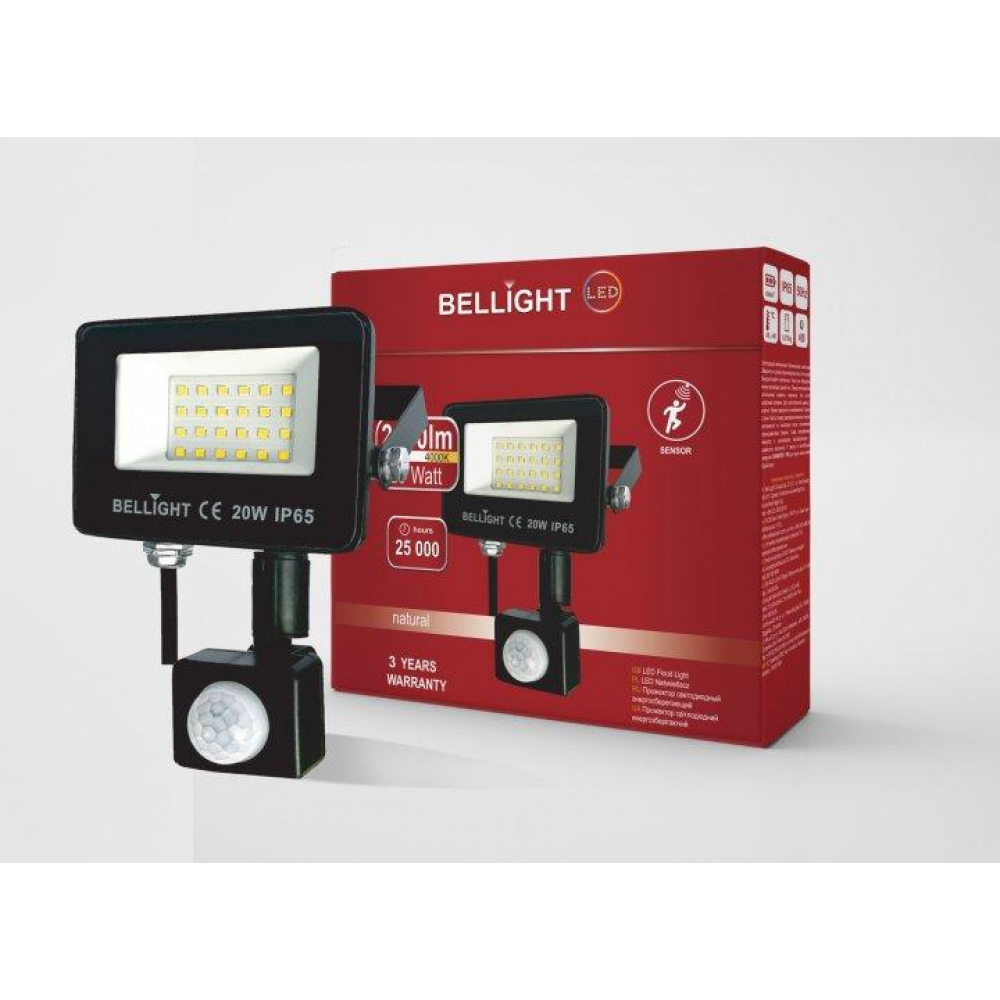 Прожектор світлодіодний Bellight 230V 20W 4000K з датчиком руху