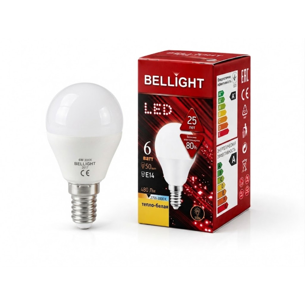 Лампа светодиодная LED G45 230V 6W E27 3000K