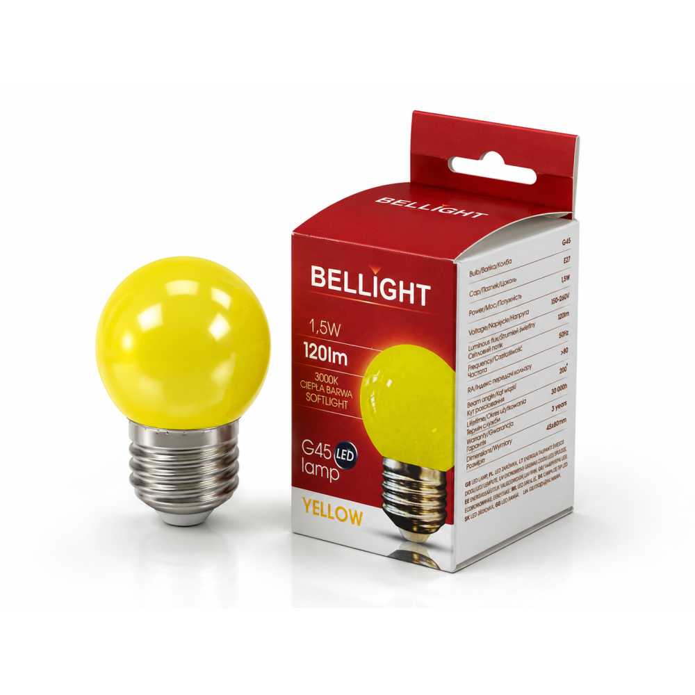 Лампа светодиодная LED G45 220V 1,5W E27 3000K желтая