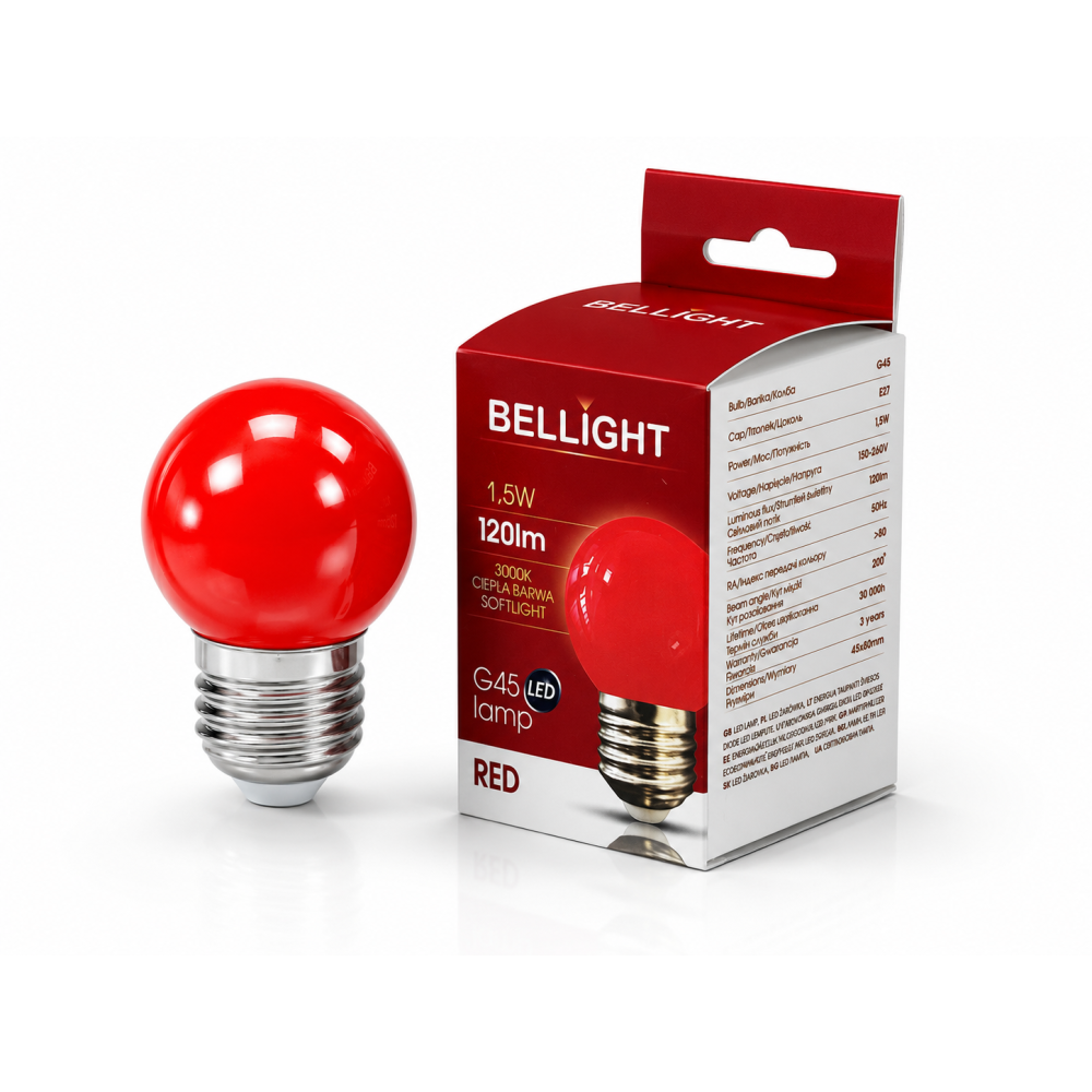 Лампа светодиодная LED G45 220V 1,5W E27 3000K красная