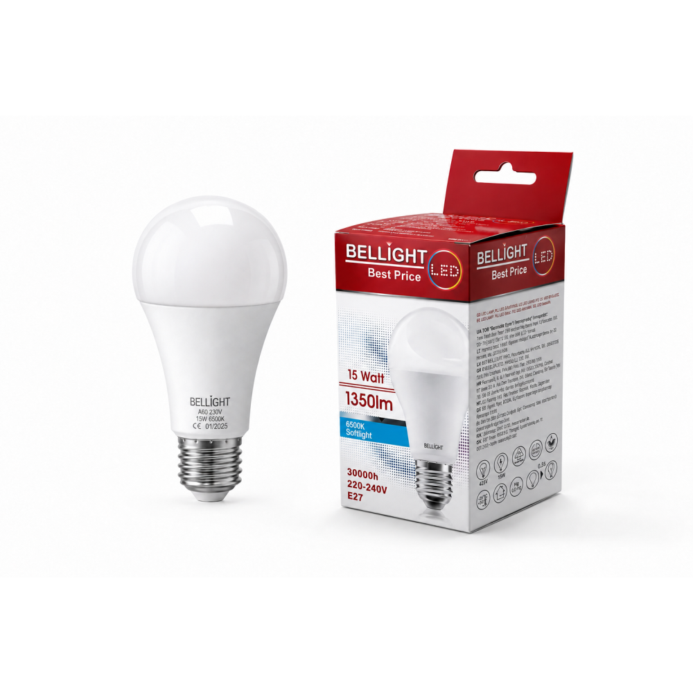 Лампа светодиодная LED A60 220V 15W E27 6500K