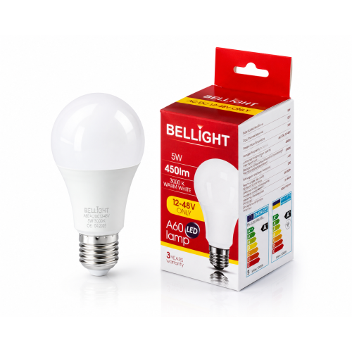 Лампа низьковольтна LED A60 12-48V 5W E27 3000K світлодіодна