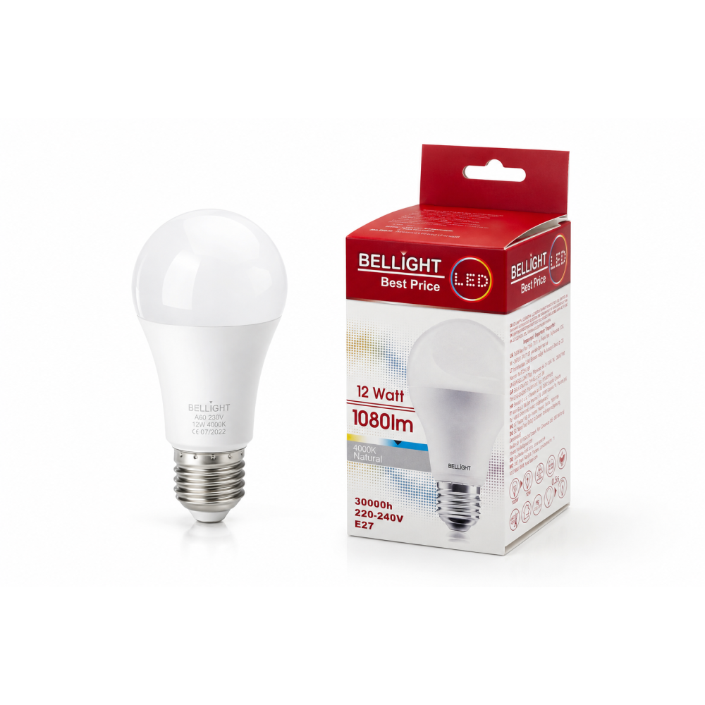 Лампа светодиодная Bellight LED A60 220V 12W E27 4000K