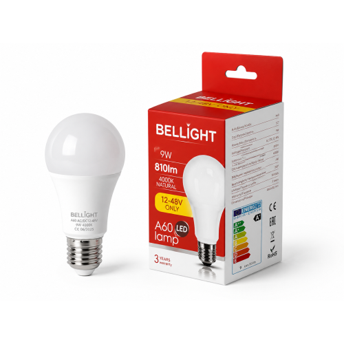 Лампа низьковольтна LED A60 12-48V 9W E27 4000K світлодіодна