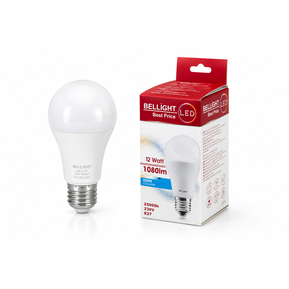 Лампа светодиодная Bellight LED A60 220V 12W E27 6500K