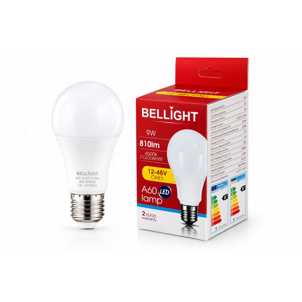 Лампа низьковольтна LED A60 12-48V 9W E27 6500K світлодіодна