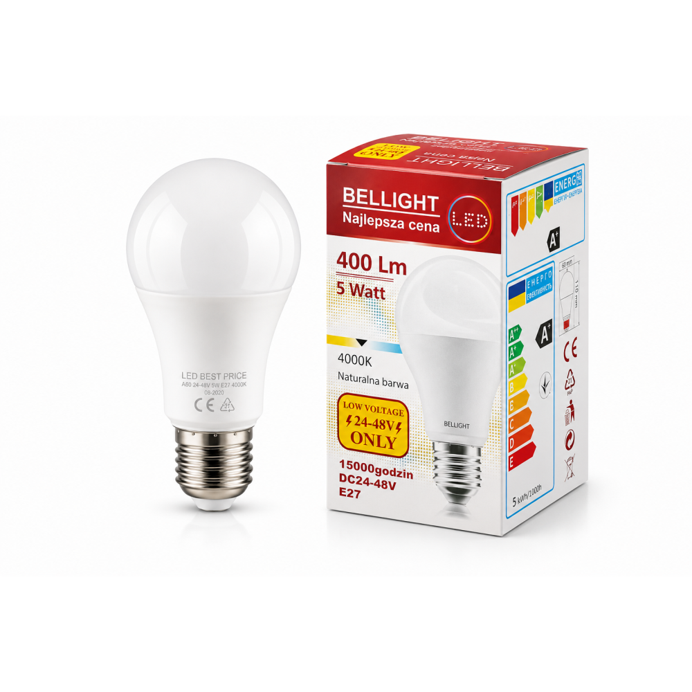 Светодиодная лампа низковольтная LED A60 24-48V 5W E27 4000K Best Price