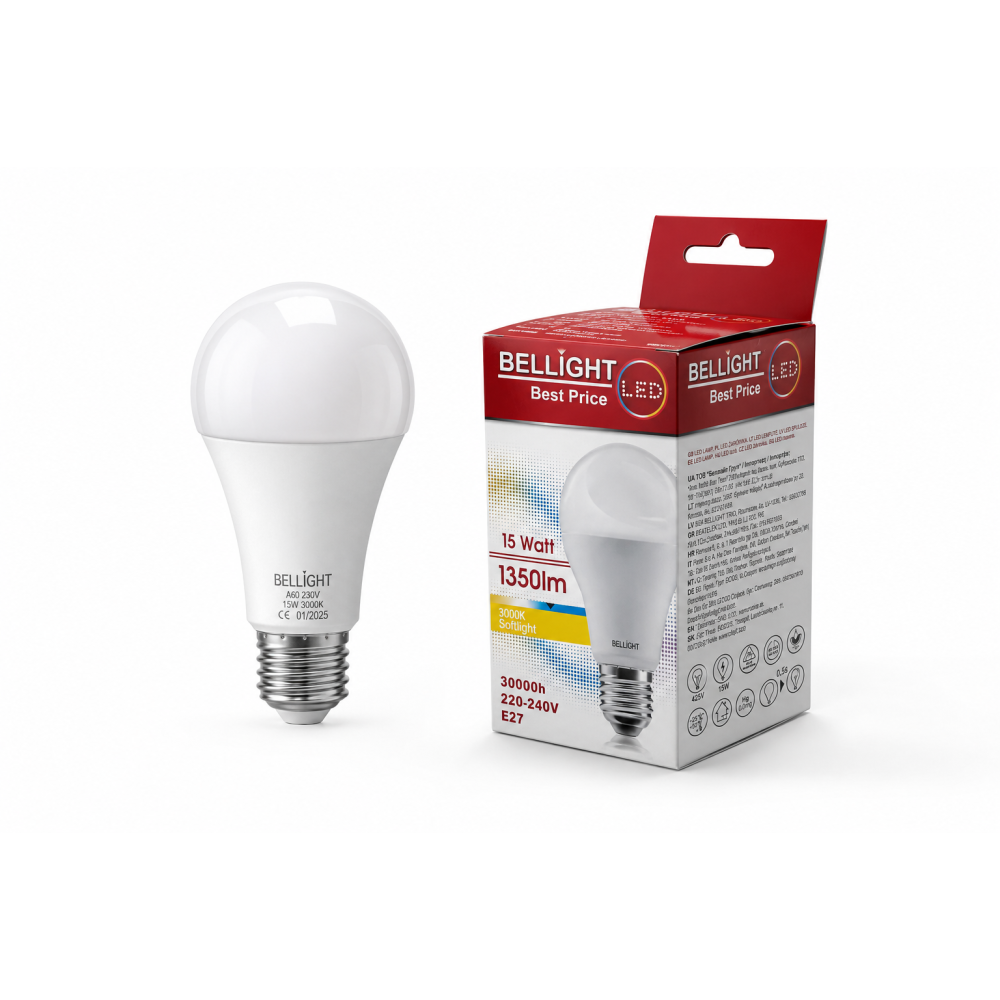 Лампа светодиодная Bellight LED A60 220V 15W E27 3000K