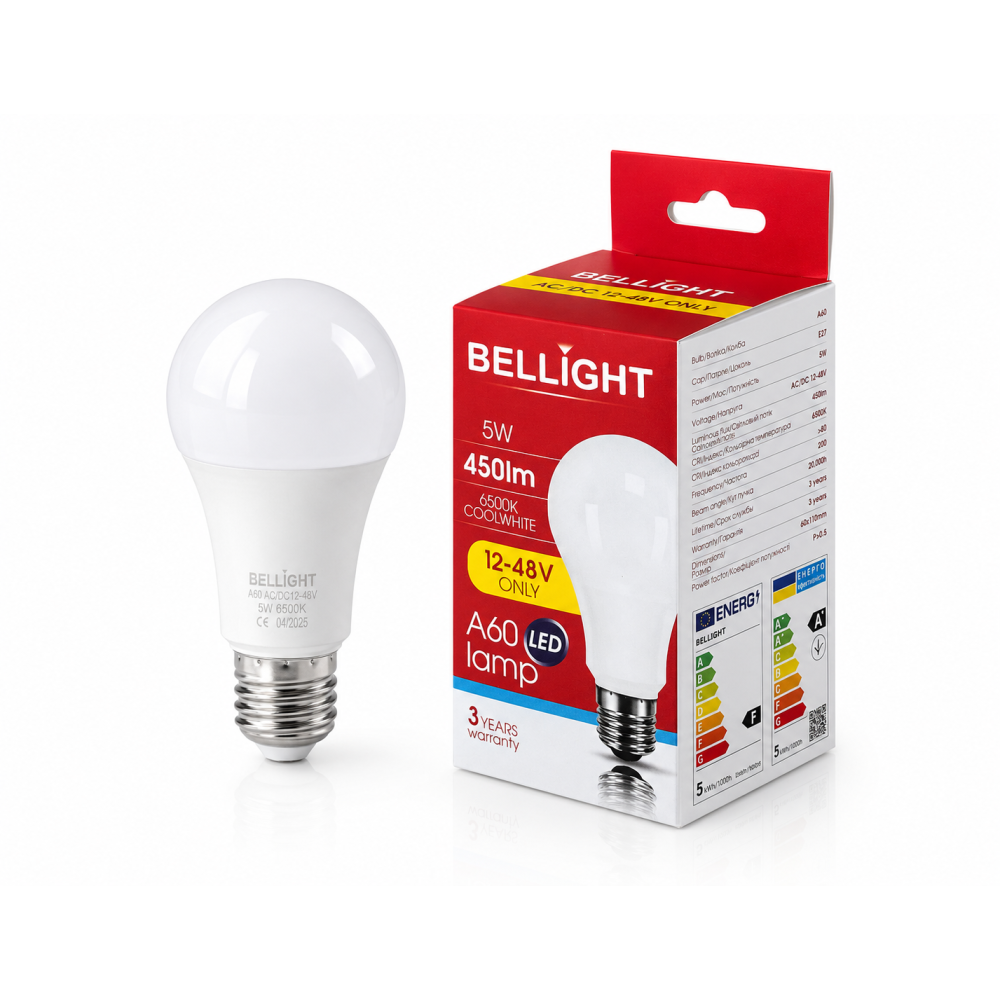 Лампа низковольтная LED A60 12-48V 5W E27 6500K светодиодная