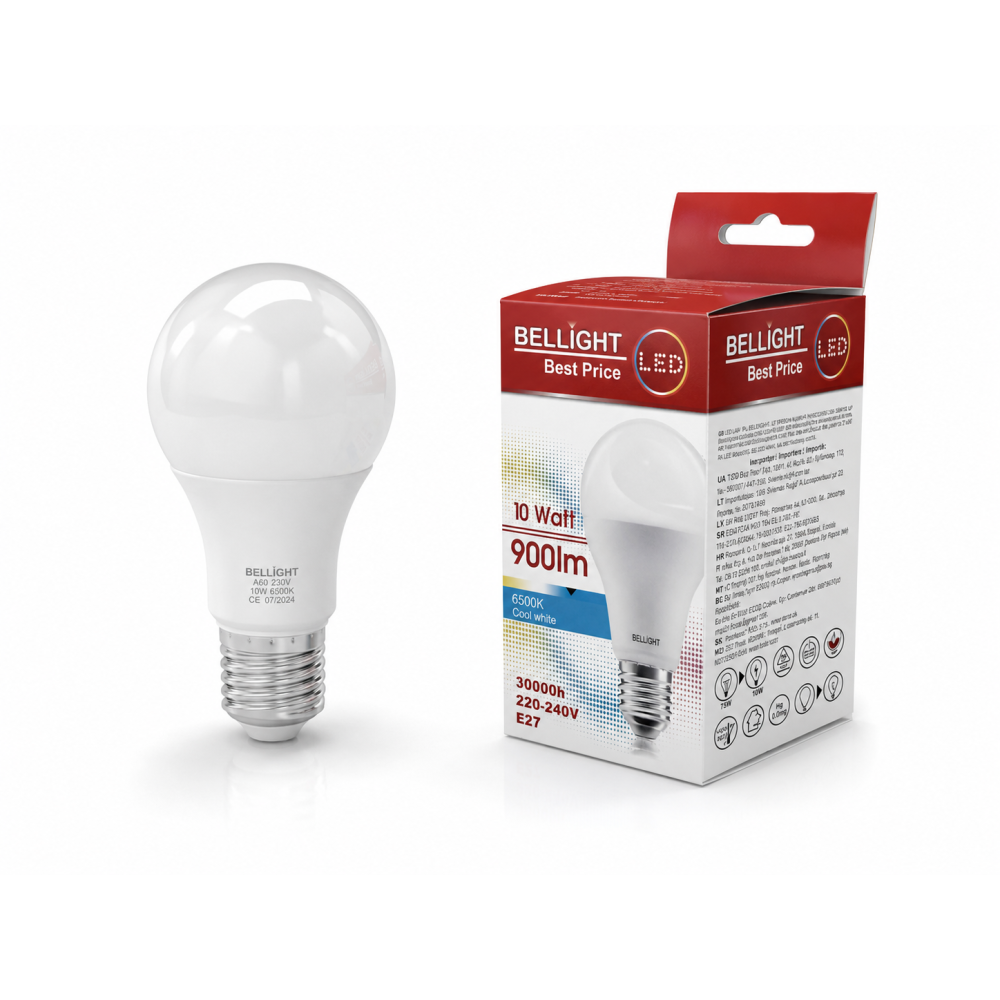 Лампа светодиодная LED A60 220V 10W E27 6500K