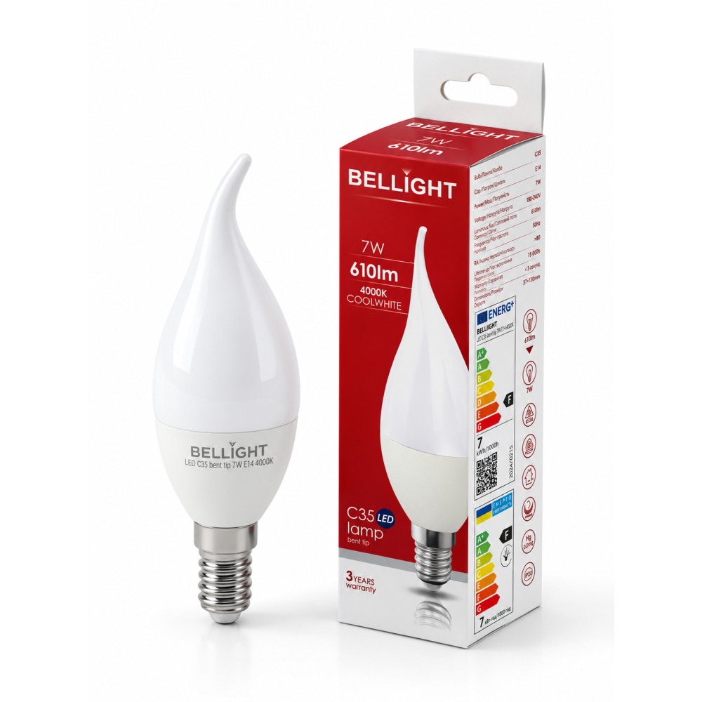 Лампа светодиодная свеча на ветру LED C35 230V 7W E14 4000K  tailed