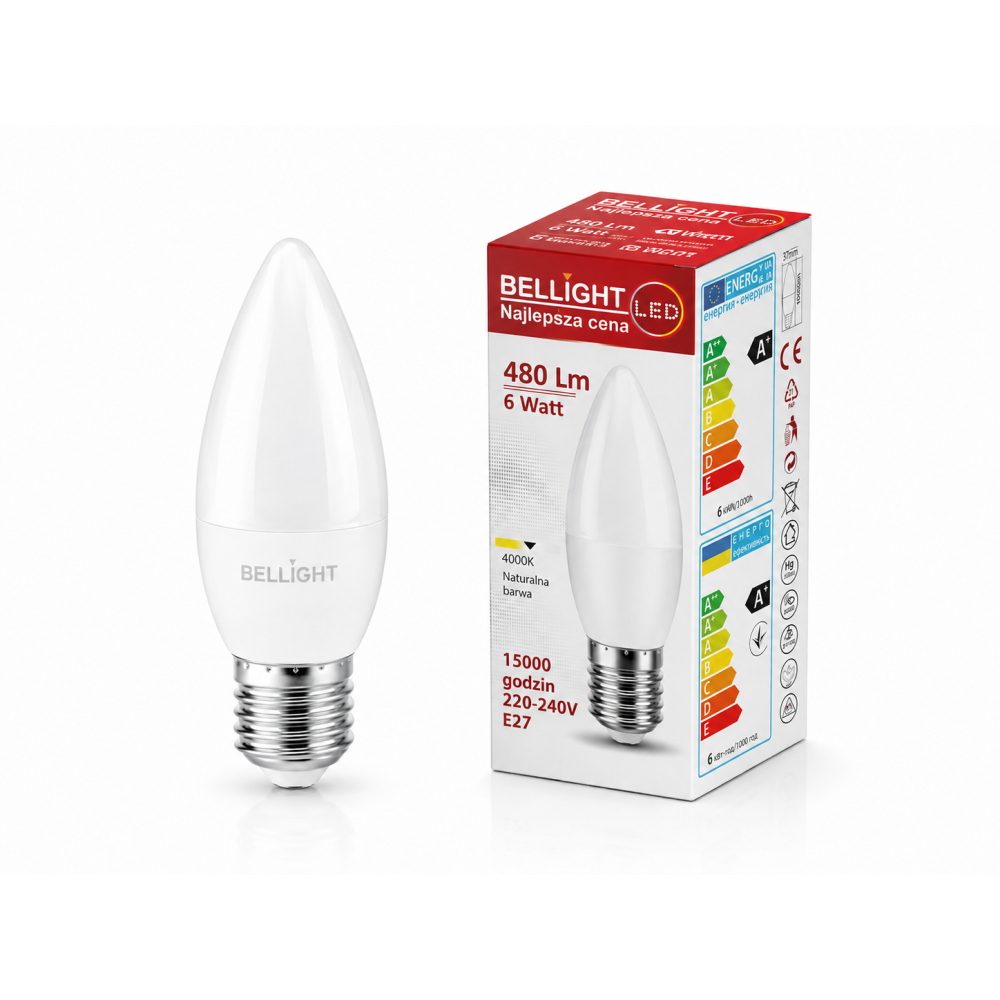 Лампа светодиодная LED C35 230V 6W E27 4000K  свеча