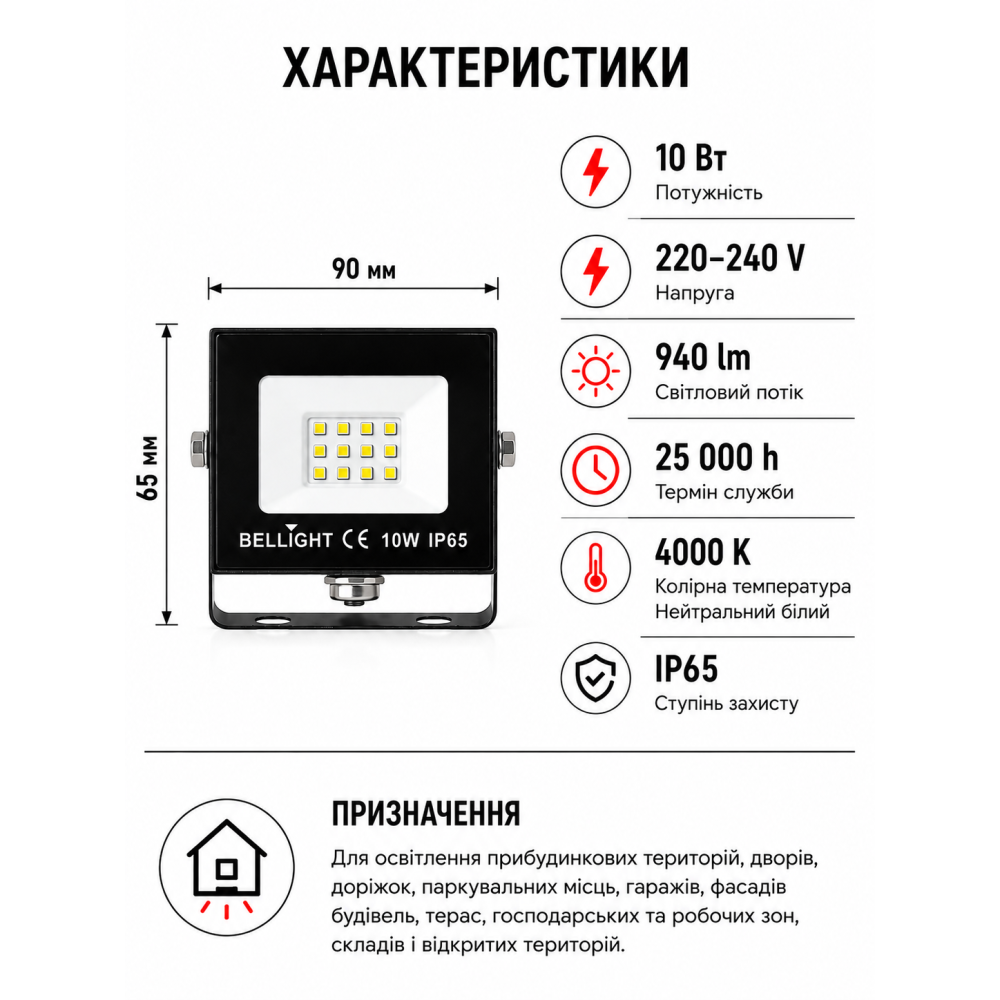 Прожектор світлодіодний 10W 4000K PRO