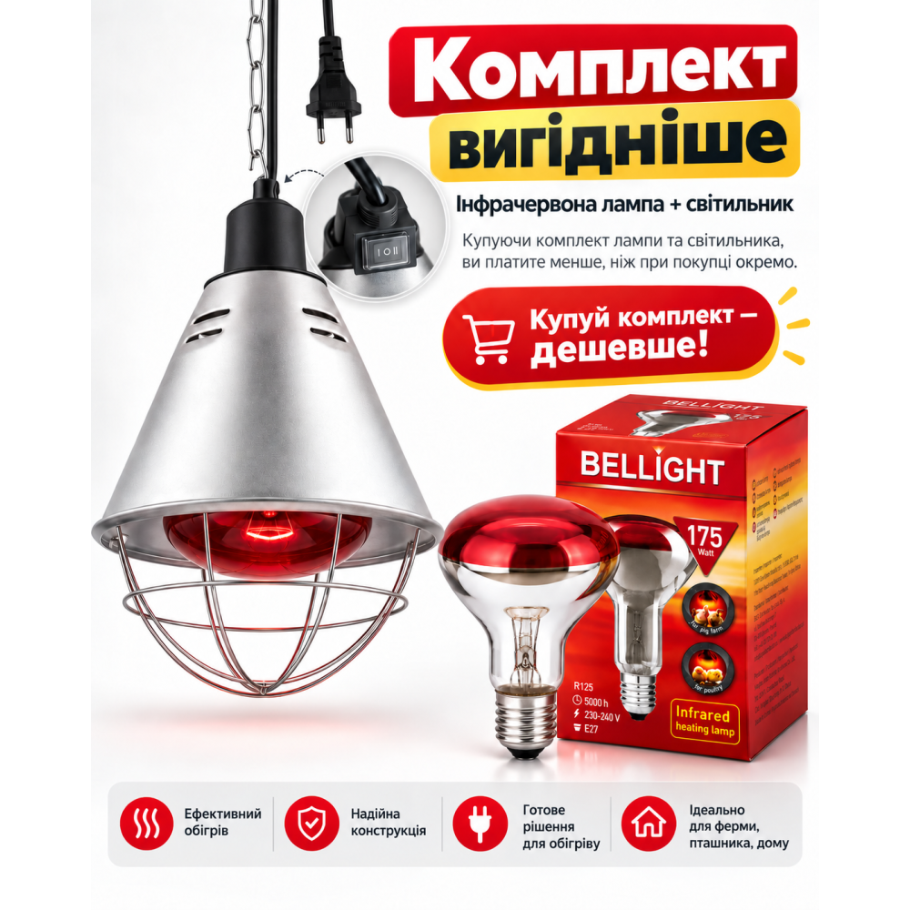 Лампа накаливания инфракрасная R125 230V 175W E27 и защитный светильник