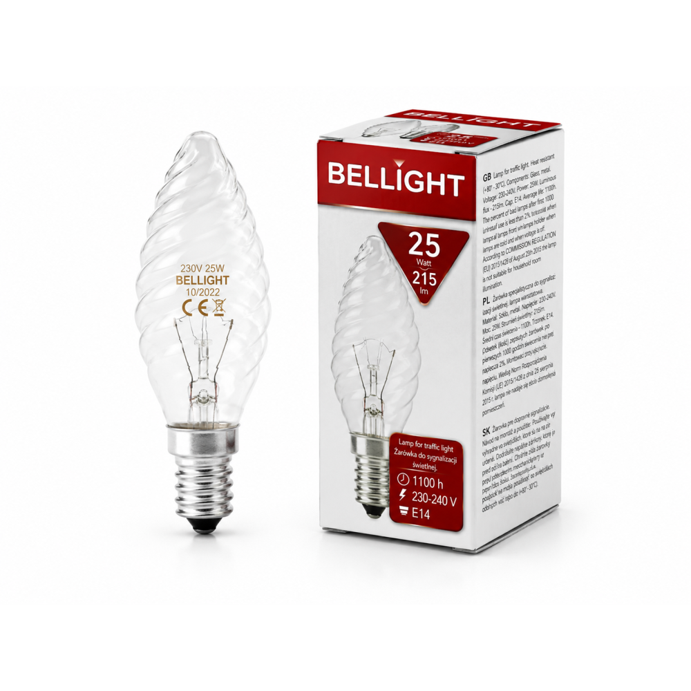 Лампа накаливания С35 230V 25W Е14 свеча витая прозрачная